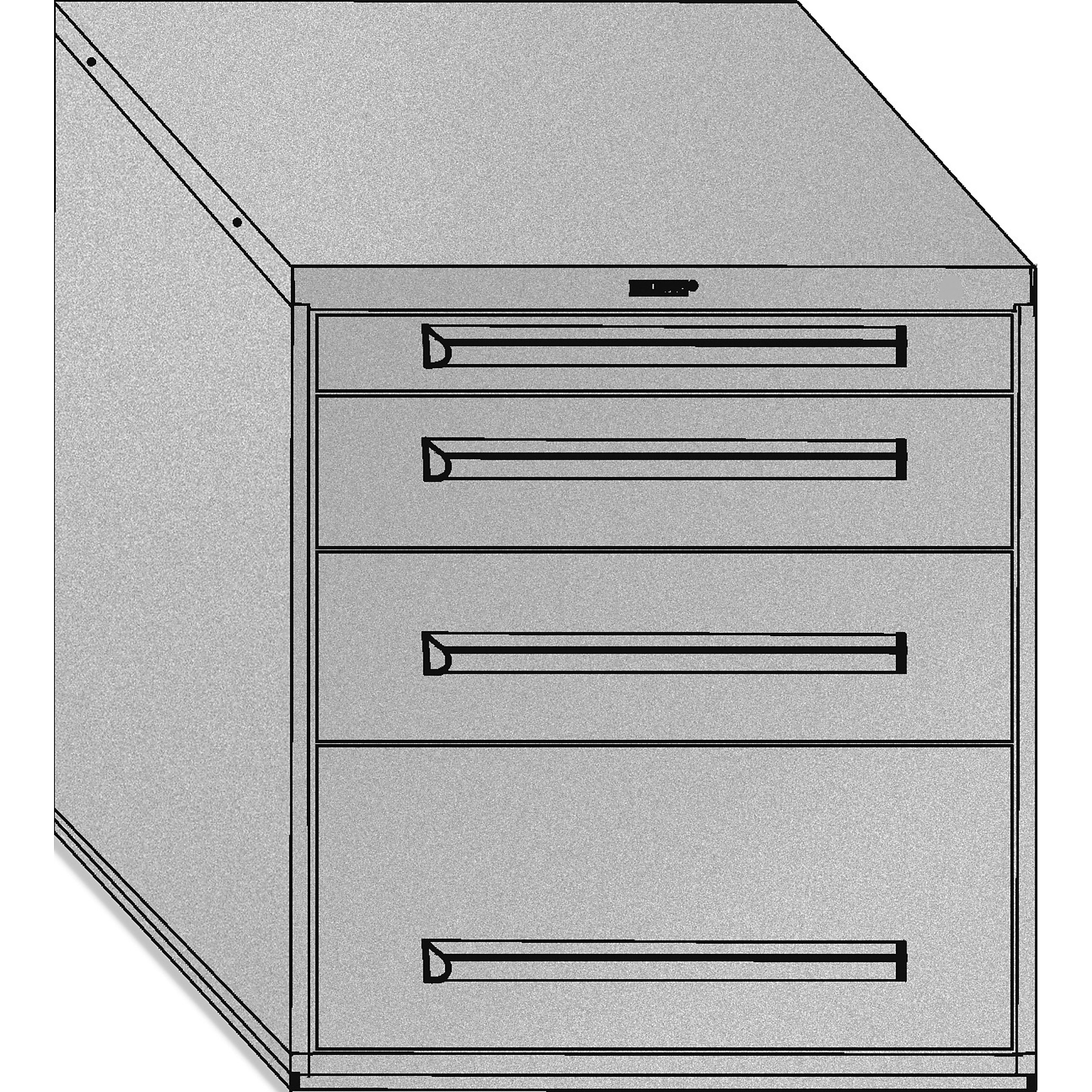 Equipto, 30in. wide Modular Drawer Cabinet- No Divider, Height 33.5 in, Width 30 in, Drawers 4 total - 1 3"h, 1 6"h, 1 7.5"h, 1 12"h Model# 4432-BK; Color: Textured Black